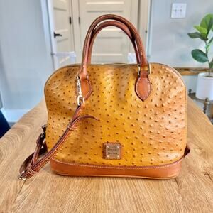 Dooney and Bourke | Ostrich Tan Leather Zip Zip Satchel Bag